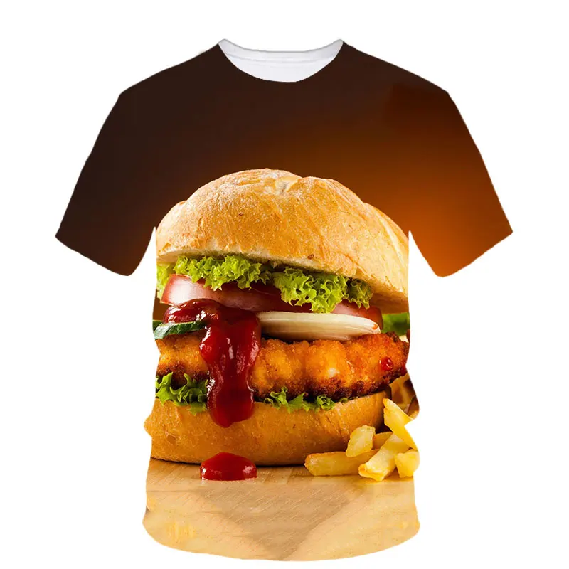 Burger Fried Chicken Hip Hop Summer Men\'S T-Shirt Youth Vibrant Neutral 3d Print Quality Short Sleeve O Collar Quality Top Shirt