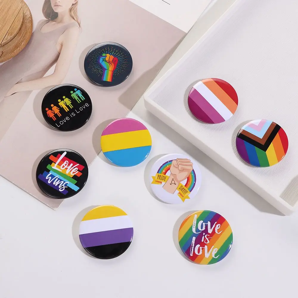 Broches de hojalata de mezclilla para hombres y mujeres, insignia Gay, broche de arco iris, Pin de cuello, LGBT