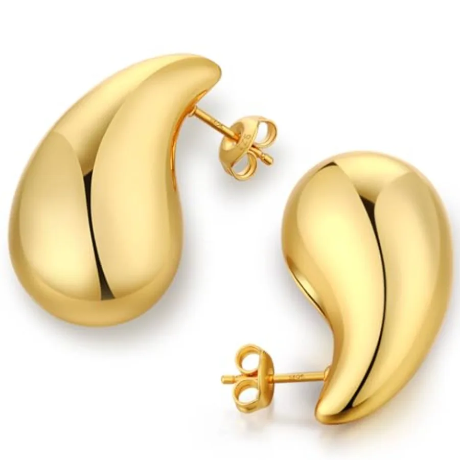 

Jiamiaoi Teardrop Earrings Chunky Hoop Earrings Water Drop Earring for Women Gold/Silver- Hypoallergenic S925 Ear Post Studs