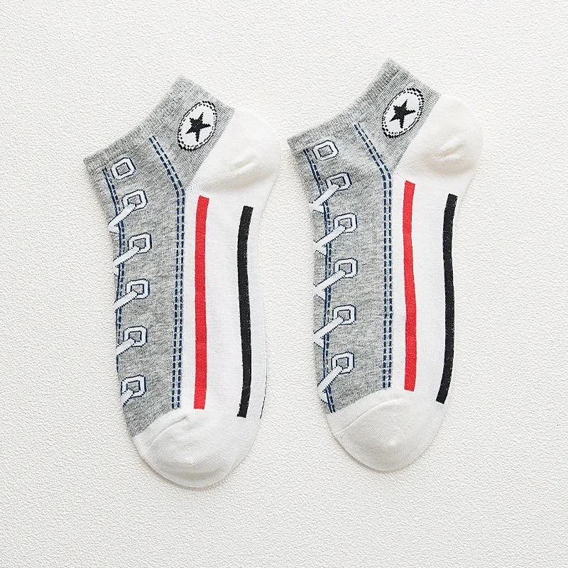 2Pairs Personality Trendy Socks Men\'s Short Socks Shallow Mouth Low Cut Short Tube Cotton Boat Socks Thin Non-slip Sports Socks