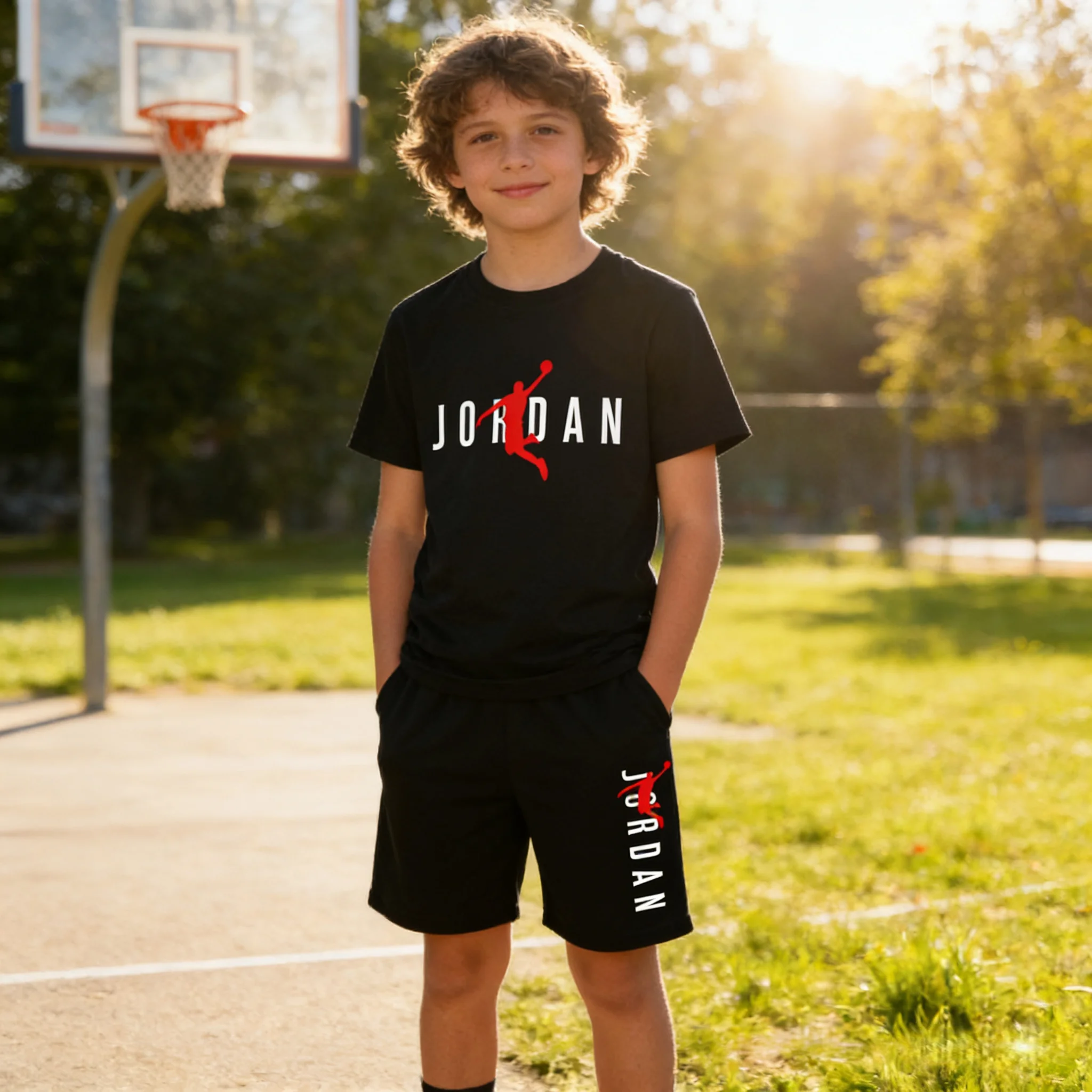 

Children's Summer Sports Activity Letter Pattern Set Round neck T-Shirts+Shorts Attractive Style 2pice Set Boy Girl Will Love It