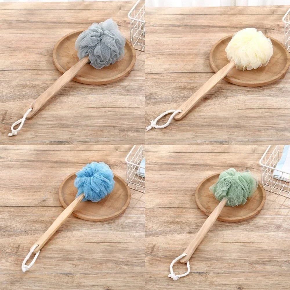 Wooden Handle Bath Brush Soft Mesh Back Scrubber Shower Body Cleaner Sponge Brushe Exfoliating Scrub Skin Massager Bath Tools