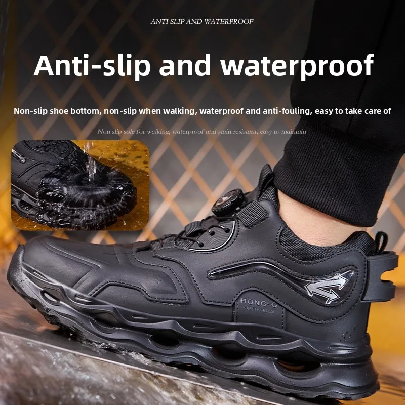 Customized Rotating Button Safety Shoes Non Slip Wear Resistant Anti Smash Durable Construction Site Industrial Work Footwear