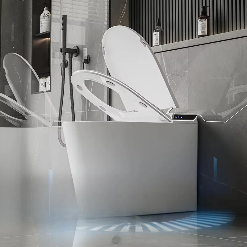 Modern Style Dual Flush Ceramic Seat Heated & Air-Drying Elongated S-Trap Remote Control Smart Toilet with Automated Water Tank