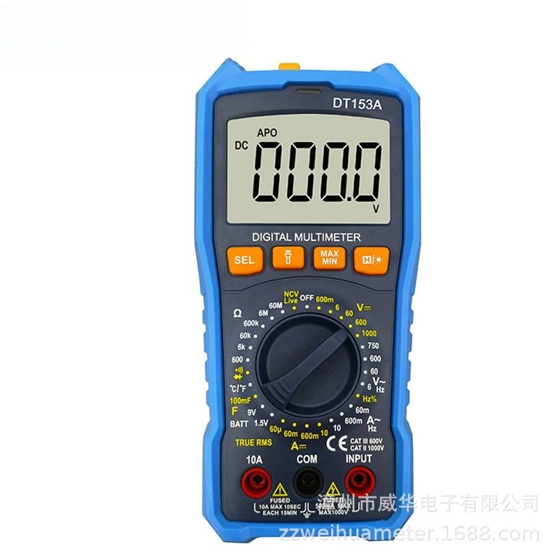 DT153A Digital Multimeter, NCV & Built‑in Flashlight, Temperature Test for Live Neutral Wire Identification
