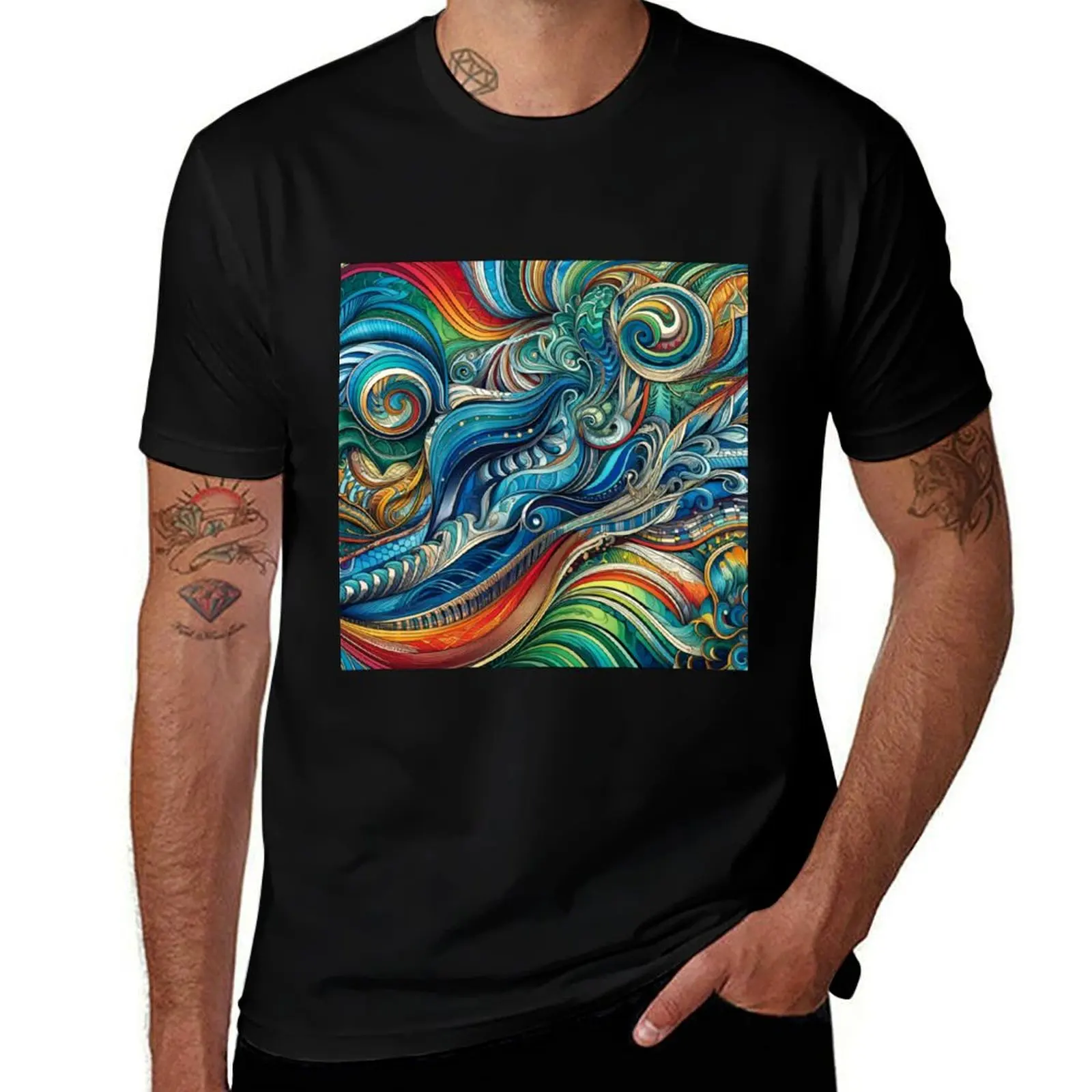 Colorful Ocean Optical Illusion T-Shirt Daily Casual Short Sleeve Tee Shirt T-Shirt