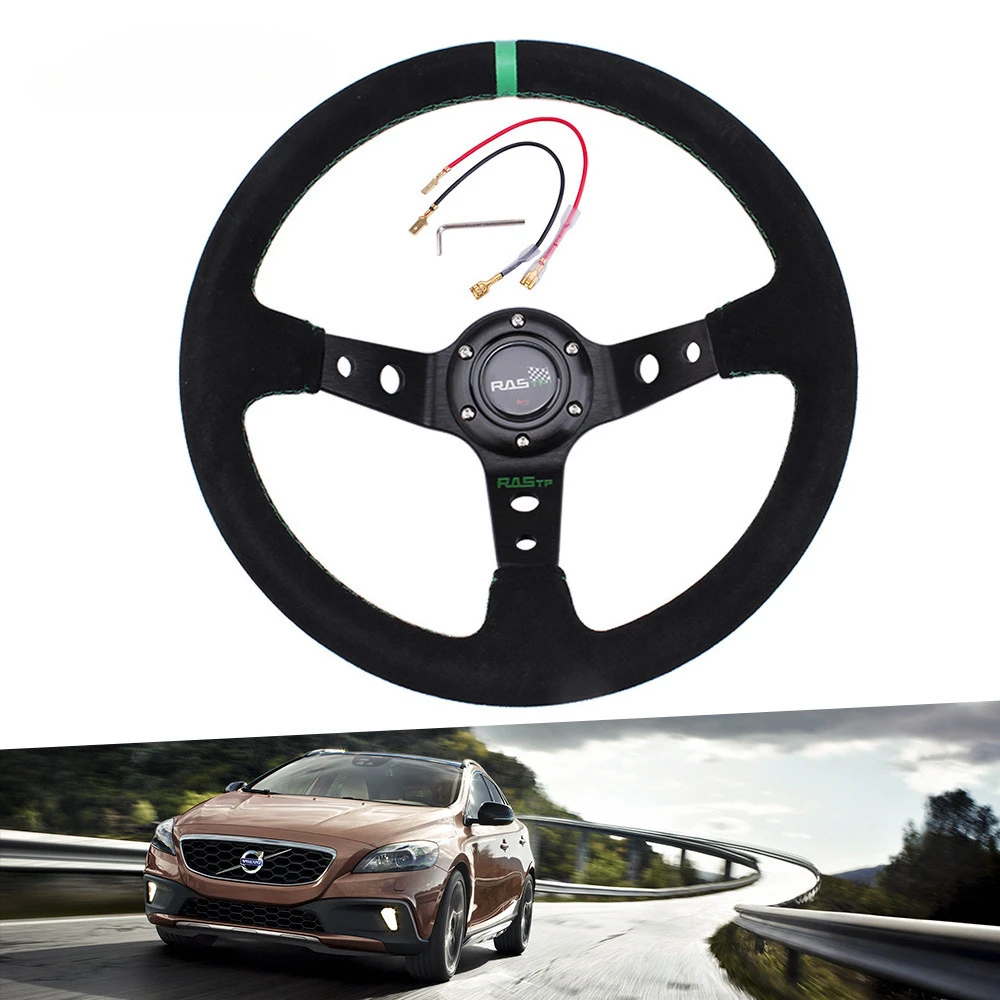 Universal 14 inch 345mm Suede/PVC/PU Car Aluminum Racing Steering wheels Deep Corn Drifting Sport Auto Steering Wheel