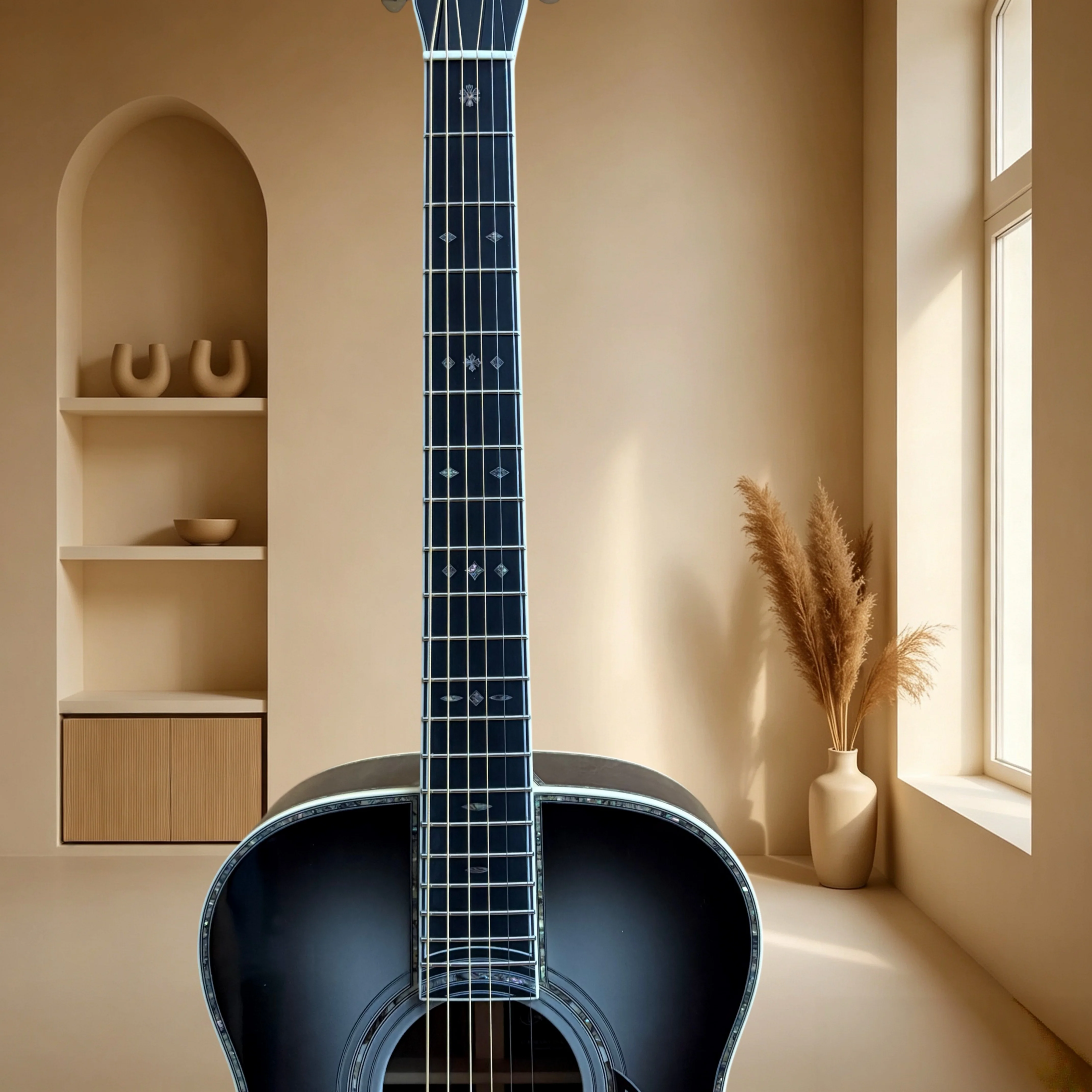 OM45 39 Inch OM Black Gray Gradient Acoustic Guitar Spruce Top Diamond Shell Inlay Balanced Tone Fingerstyle Singing Folk Guitar