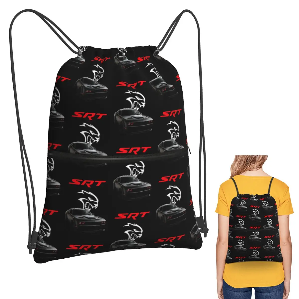 

SRT Hellcat Demon Dodge Challenger Car Racing Backpacks Portable Drawstring Bags Storage Bag Book Bags For Man Woman Students