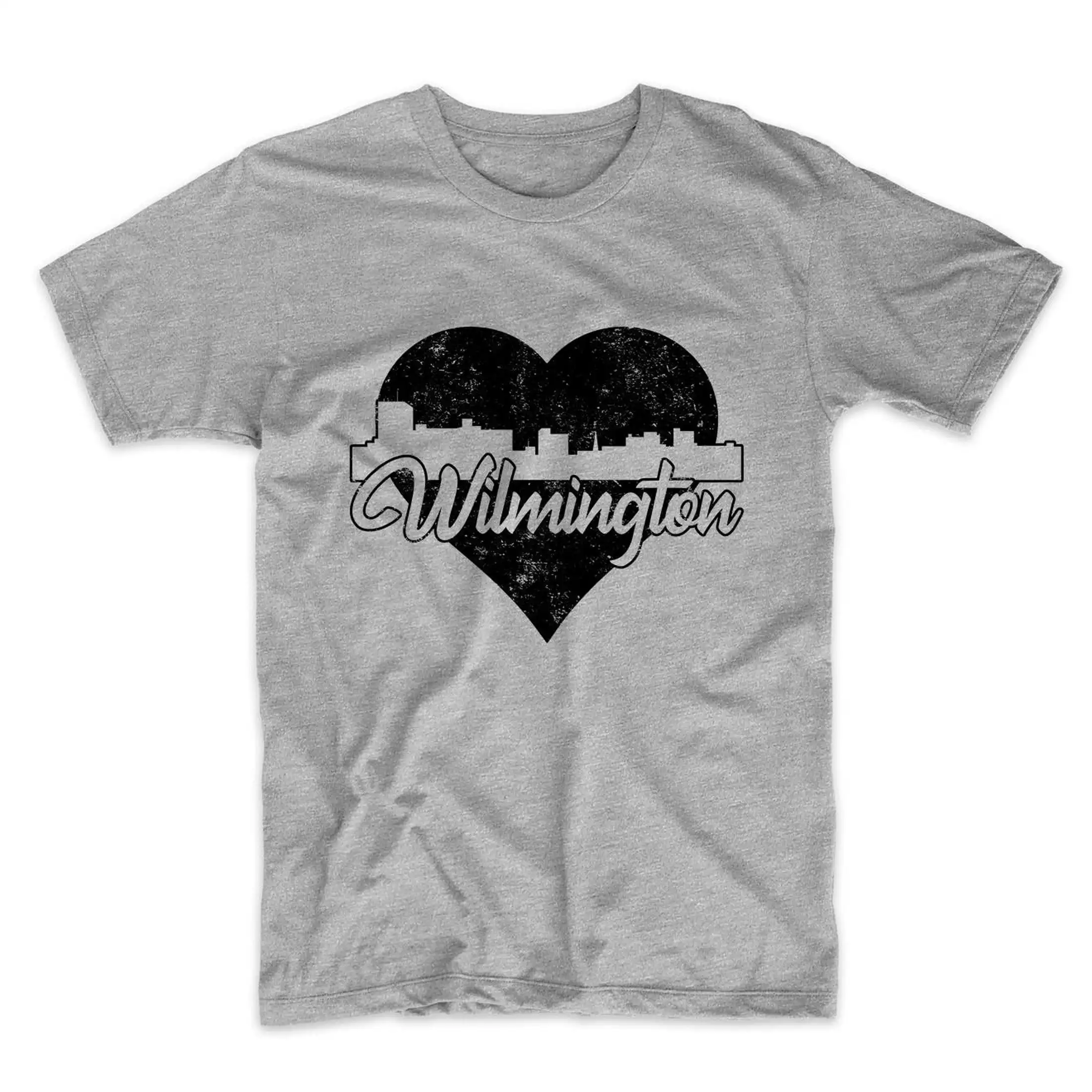 Men'S Wilmington T Shirt Retro North Carolina Skyline Heart Distressed