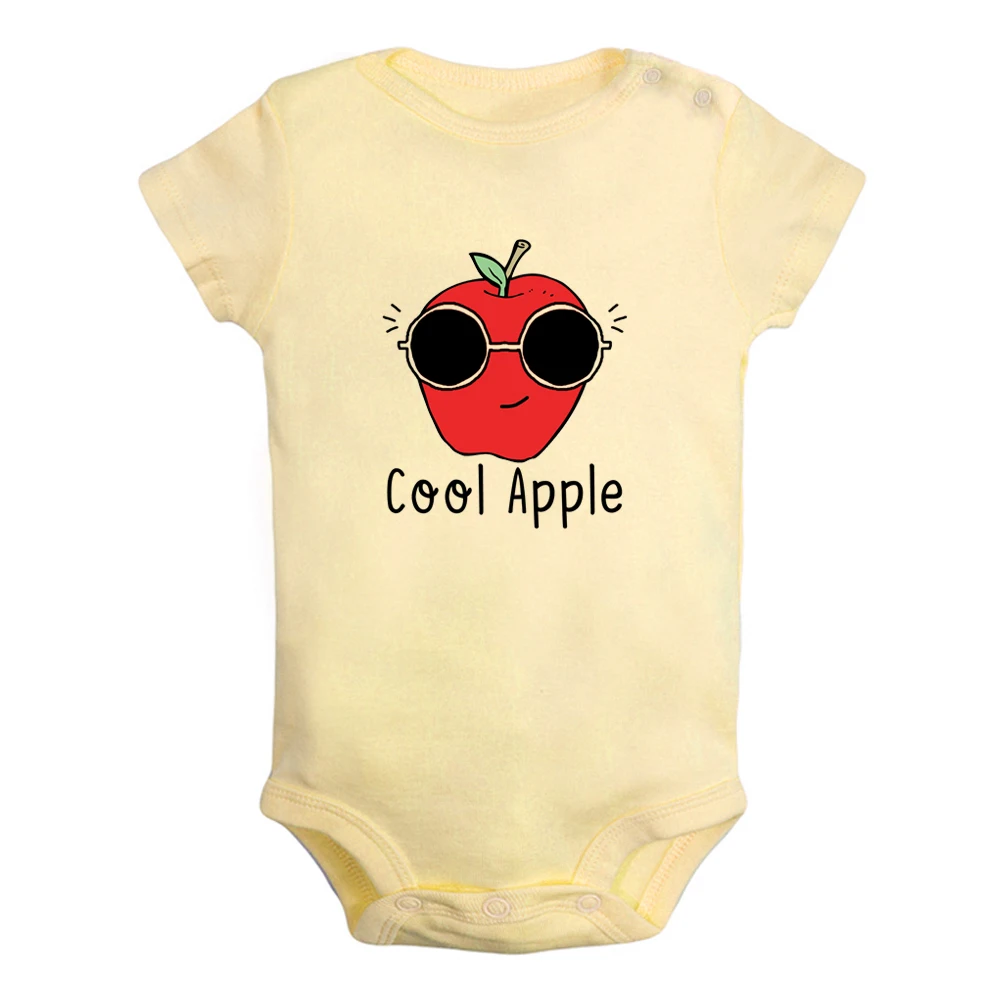 iDzn New Cool Apple Fun Graphic Baby Bodysuit Cute Boys Girls Rompers Infant Short Sleeves Jumpsuit Newborn Soft Clothes