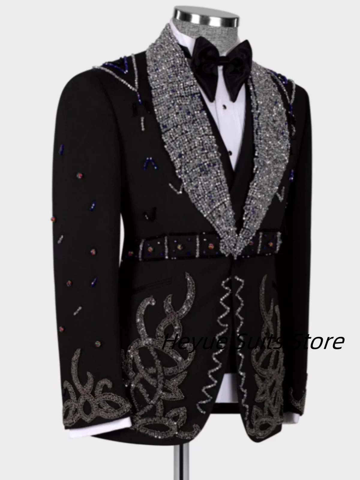 Luxury Rhinestone Slim Fit Men Suits Customzed Groom Weddding Tuxdos 3 Pieces Sets Male Blazers Fashion pantalones para hombre