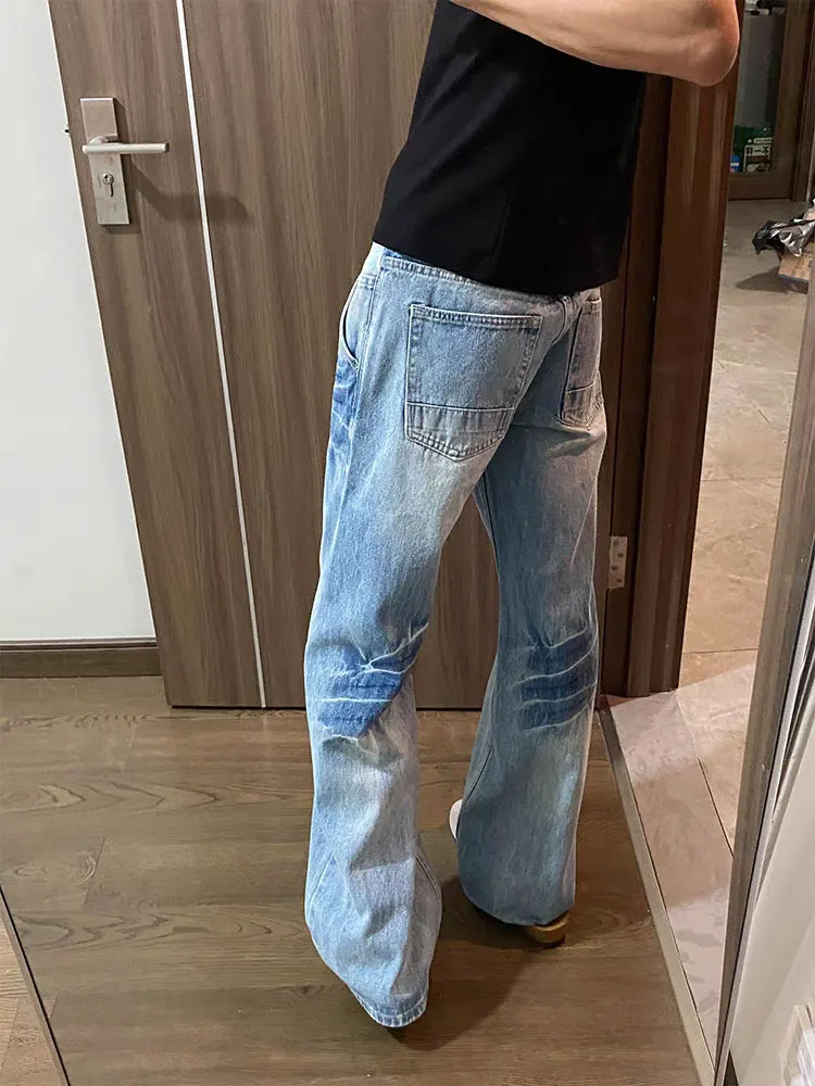بنطلون جينز ريترو أمريكي متوهج فضفاض مستقيم الساق مايكرو متوهج كاجوال للرجال والنساء
