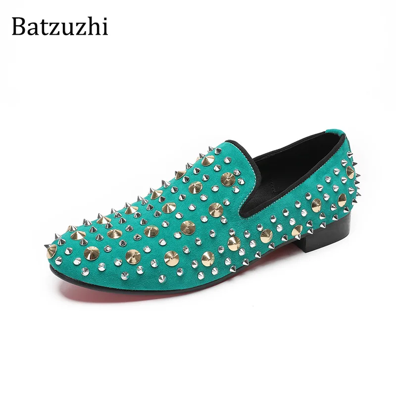 Batzuzhi 2024 New Men's Shoes Slip on Green Rivets Men's Flats Shoes Fashion Party and Wedding Shoes Male! Big Sizes 38-46!