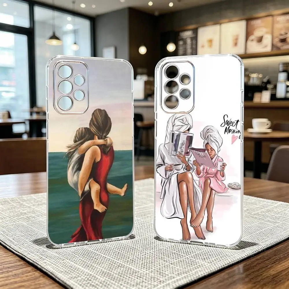 Baby Mom Daughter Girl Son Phone Case For Samsung S25,S24,S21,S22,S23,S30,Ultra,S20,Plus,Fe Transparent Cover