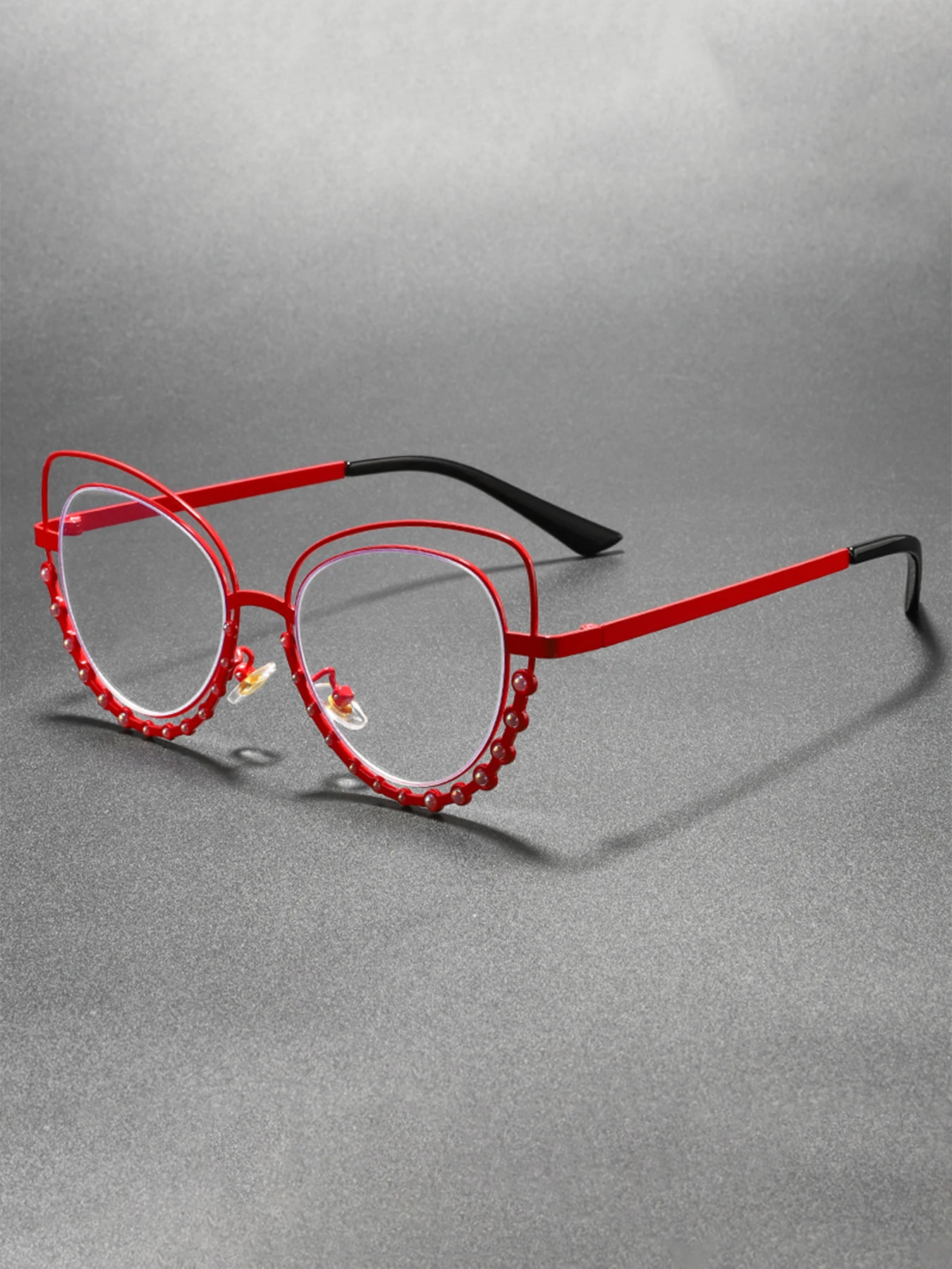 Trendiger Retro-Hohlspiegel aus Metall, Katzenauge, Strass-Dekoration, Street-Style, personalisierter Anti-Blaulicht-Flachspiegel, Unisex Ey
