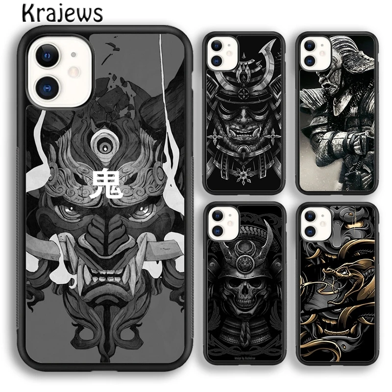 Krajews Samurai Japanese Warrior Mask Helmet Phone Case For iPhone 16 15 SE2020 14 6 7 8 plus 11 12 13 pro max coque Fundas