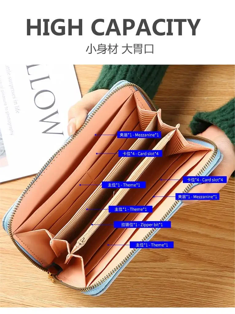 

Women's Embroidered Wallet - European Style Zipper Card Holder with Phone Pocket, Fashion Crossbody Handbag Purse