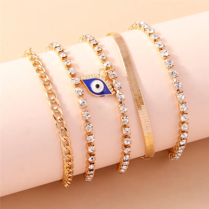 Aihua Bohemian Kristall türkisch glücklich blau Auge Armband Armreif für Frauen Gold Farbe Kette Armband Set Vintage Boho Schmuck Geschenke – Detail 26