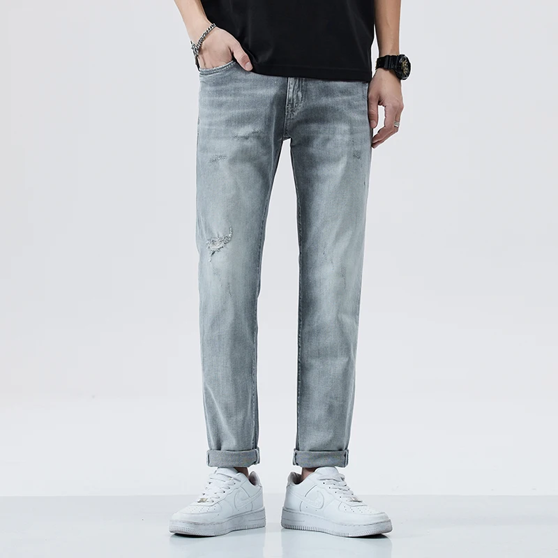 

spring and summer new micro stretch personality advanced gray American fashion jeans men