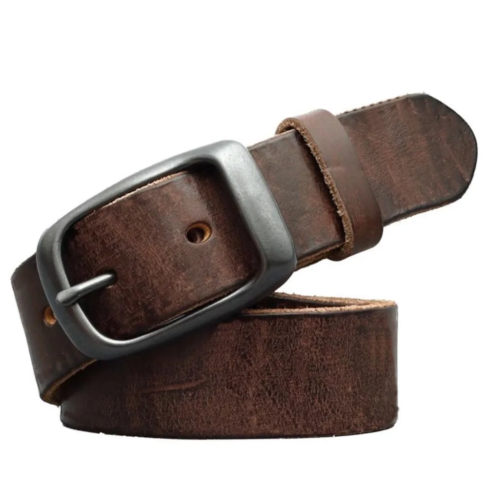 Top Grain Leather Pin Buckle Belt 3.8mm Thick Leather Strap Even Texture Grain Matte Alloy Stable Hole Position Adjust Layout