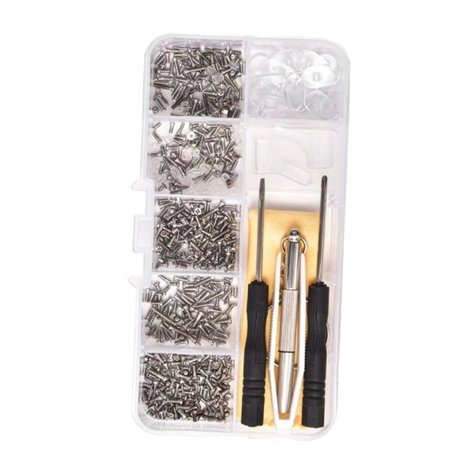 500 Pieces Mini Screws Nuts Assortment Glasses Repair Tool Kit, Nose Pads Spectacles Ear Hook Micro Screwdriver Eyewear