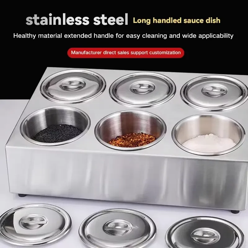 Stainless Steel 8 Grid Seasoning Box Multifunctional Kitchen Spice Container for Hot Pot and Cafeteria Use Durable Storage