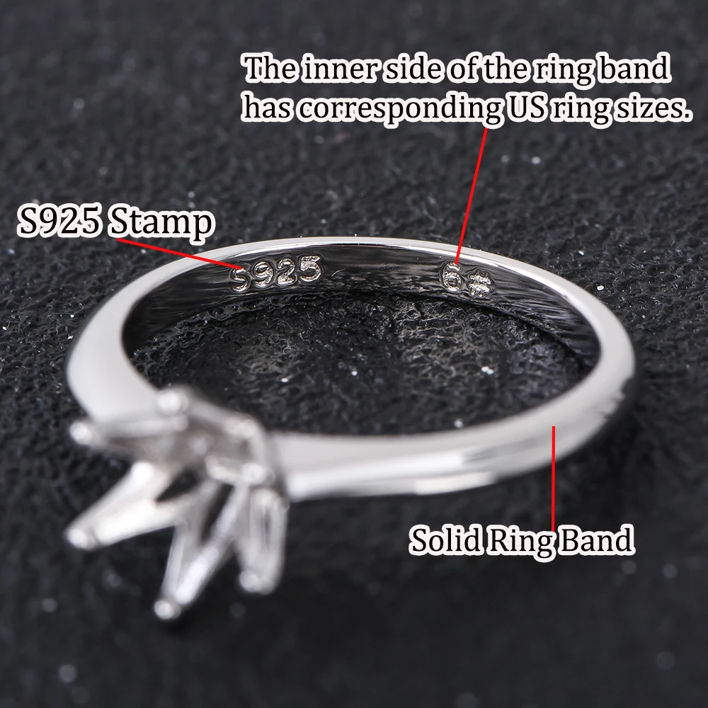 1-3ct Classic Six-Prong Solid Fixed Ring Setting, S925 Sterling Silver Material, Simple DIY Ring Accessory