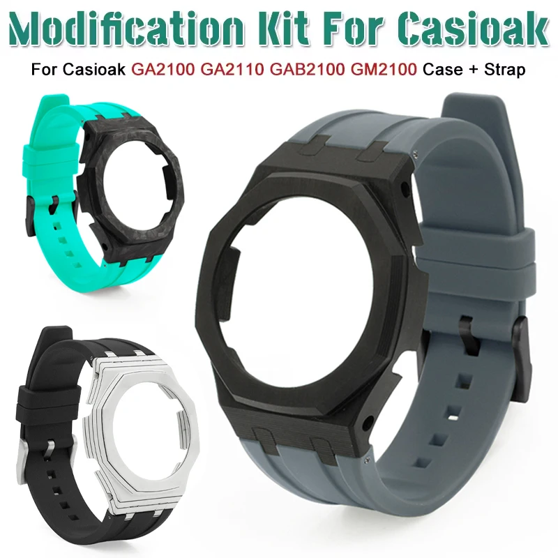 

Mod Kit Fiber Carbon case For Casioak GA2100 GA2110 Rubber Strap for CasiOak GAB2100 GM2100 Modification Kit With Screws Correa