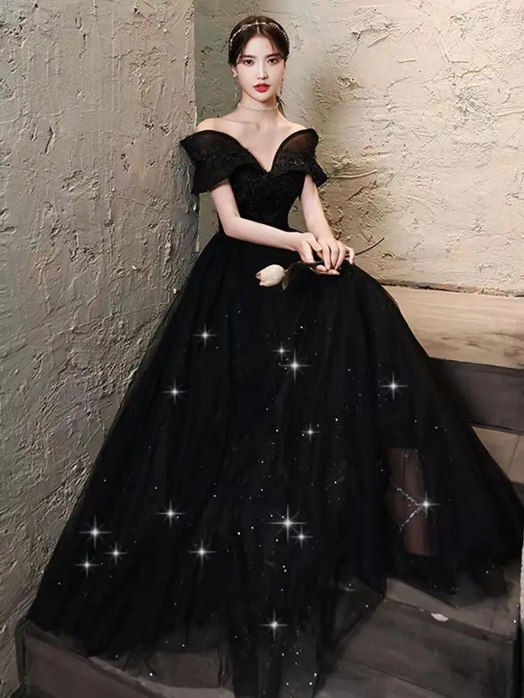 

Elegant Party Dresses for Women 2024 Elegant Party Formal Occasion Wear Glittery Black Off The Shoulder Gown