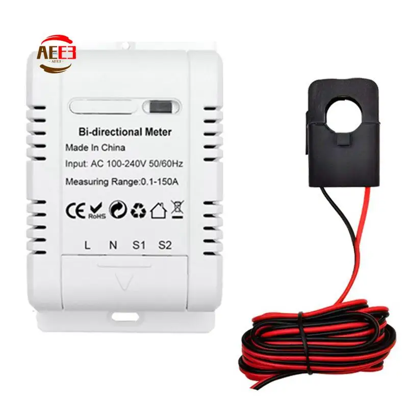 AEE3-1Set Tuya Solar PV Bidirectional Wifi Energy Meter With CT 150A Two Way Clamp Current Sensor White Plastic