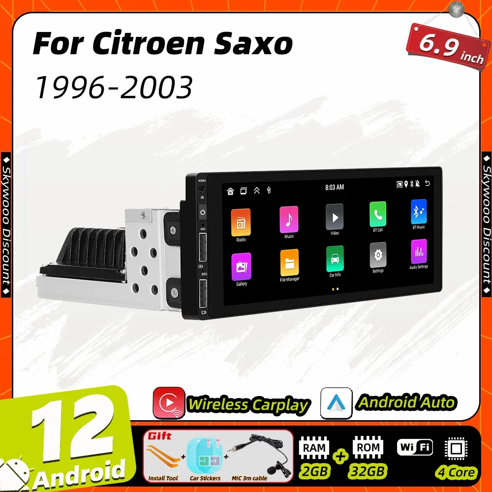 

6.9" 1din Android Car Multimedia for Citroen Saxo 1996-2003 1 Din Radio Stereo Head Unit Carplay Autoradio GPS Navigation Screen