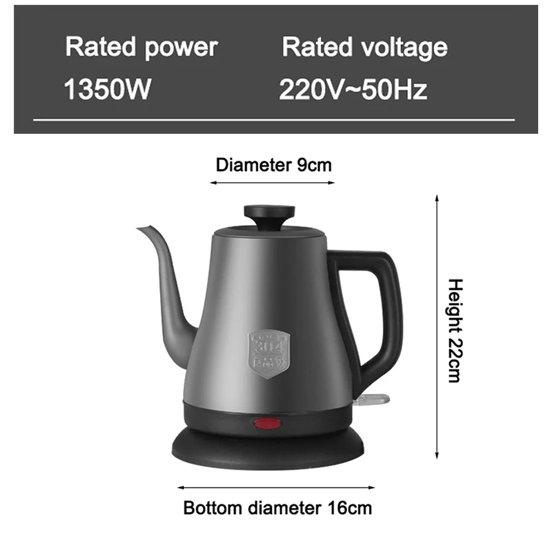 1.2L Electric Kettle Long Spout Mouth Automatic Power Off Travel Stainless Steel Hot Water Boiler Brew Drip Tea Pot Heater Cup