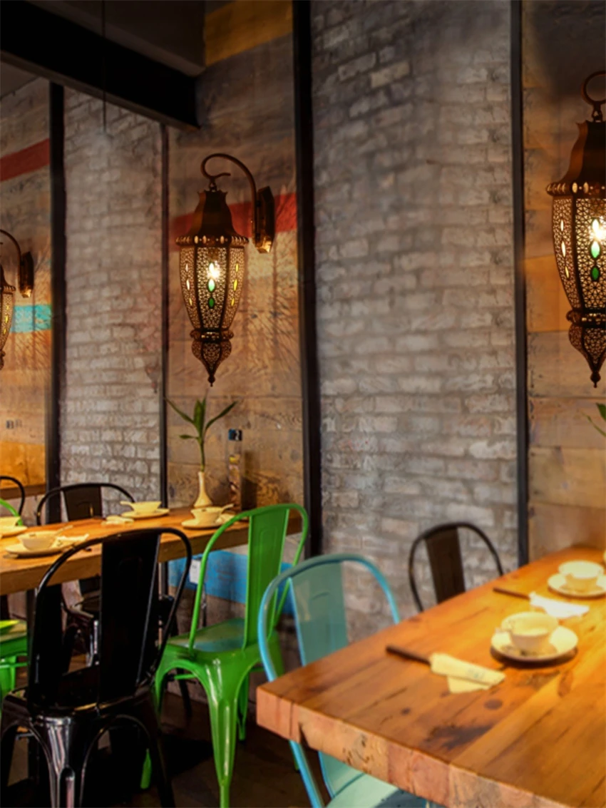 Arabic style hollow bronze wall lamps restaurant lamps engineering villa aisle retro lamps dining