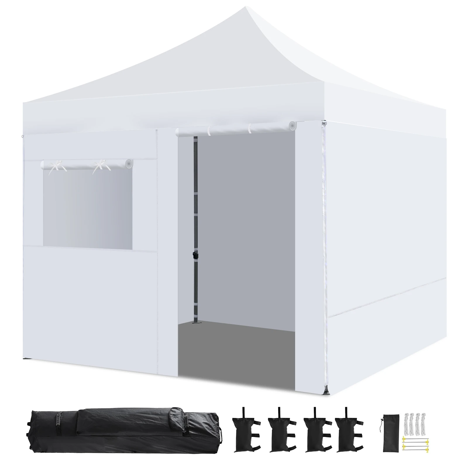 Commercial Canopy Tent with 4 Removable Sidewalls, 10x10 Pop Up Canopy Tent 500D Waterproof with Roller Bag 4 Sandbag