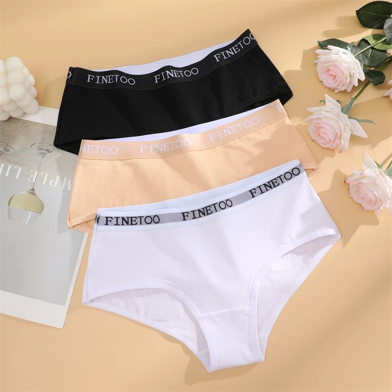 FINETOO 3Pcs Cotton Letter Belt Underwear Women's Panties Sexy Breathable Low Waist Briefs Female Stretch Comfortable Lingerie - Image 3