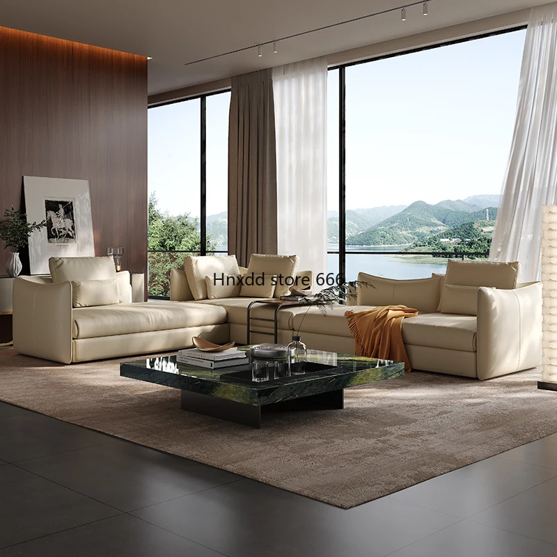 Leather sofa Italian light luxury sofa combination