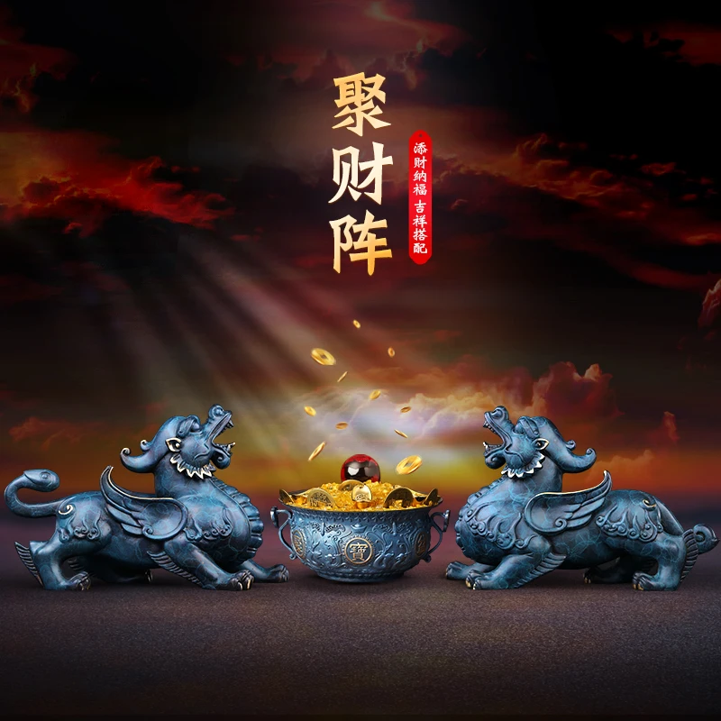 TOP BON famille maison Boutique prospère affaires argent Exorciser mauvais esprits GOOD LUCK FENG SHUI laiton dragon PI XIU Ornement