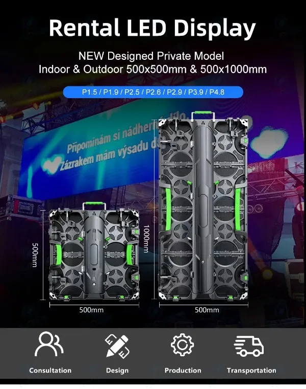 Indoor/Outdoor LED-scherm voor podiumachtergrond, complete LED-videowall systeem, P1.9, P2.6, P2.9, naadloze splicing LED-panelen