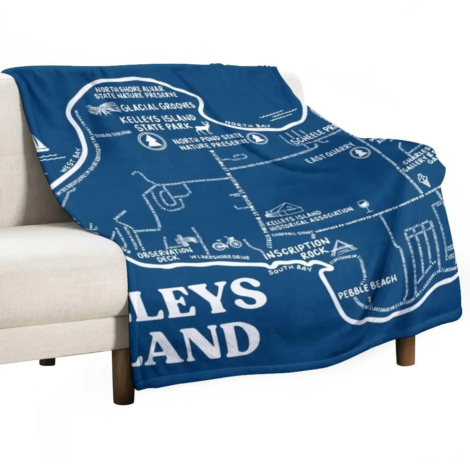 

Kelleys Island Map Throw Blanket Vintage Luxury Thicken Luxury St Soft Plush Plaid Blankets