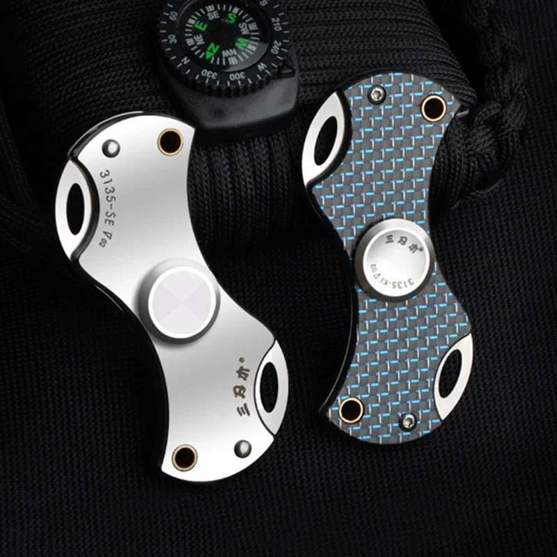 Sanrenmu 3135 Fidget Spinner Knife Carbon Fiber Handle Folding Knife Stainless Steel Blade Multifunctional Relieve Stress EDC To