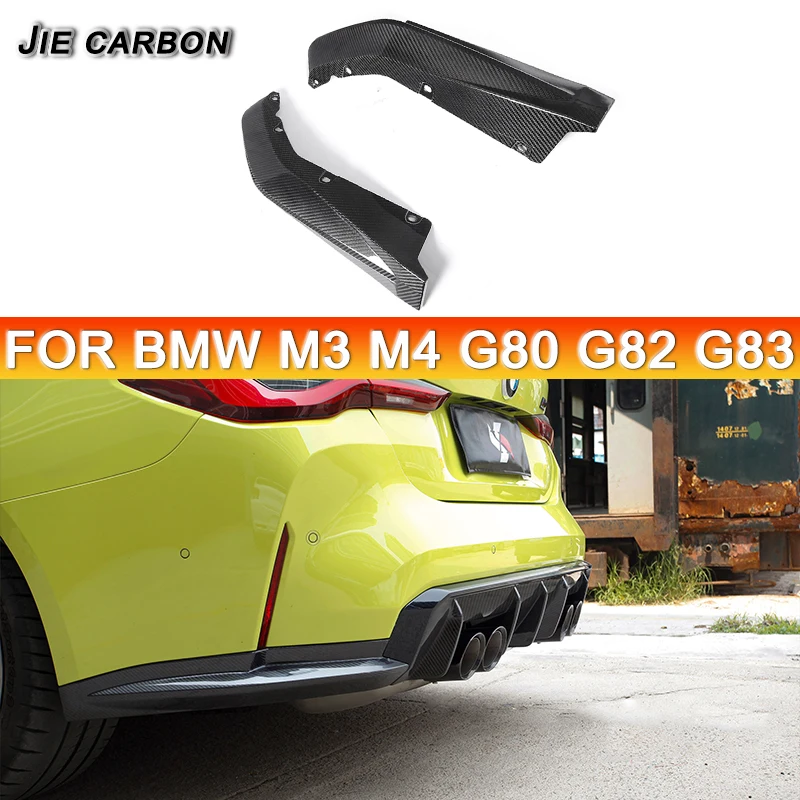 Car Rear Bumper Splitter Corner Trim Cover For BMW M3 G80 M4 G82 G83 2021+ Carbon Fiber Side Canards Fins Winglet Body Kit