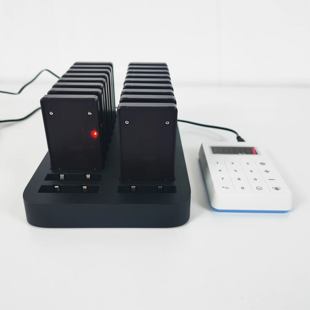 Wireless Restaurant Fast Food Queue Management System 20 pagers Customer Number Buzzer Coaster Vibrating Pager for Guest Paging