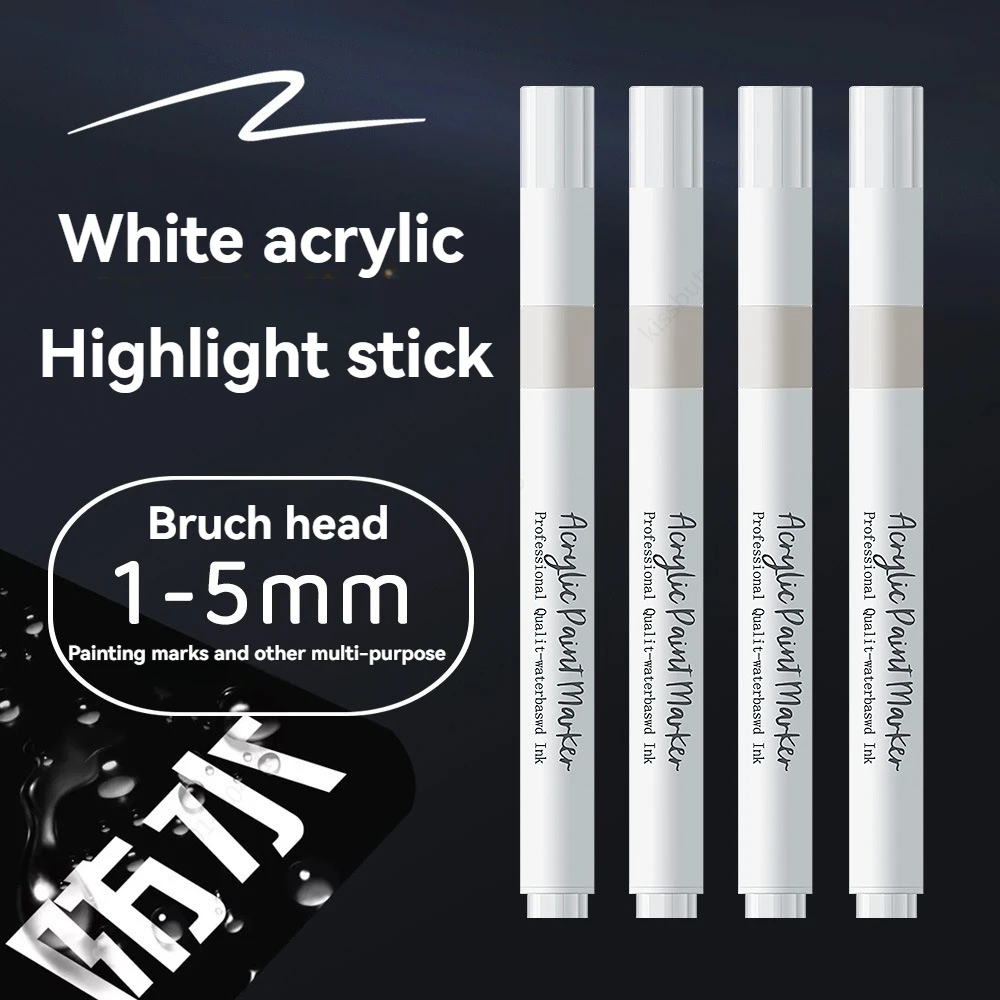 2-6 Pack White Brush Tip Acrylic Marker 1-5mm Fine Point Art Marker Pen for Drawing Highlight Fine Details DIY Craft Supplies