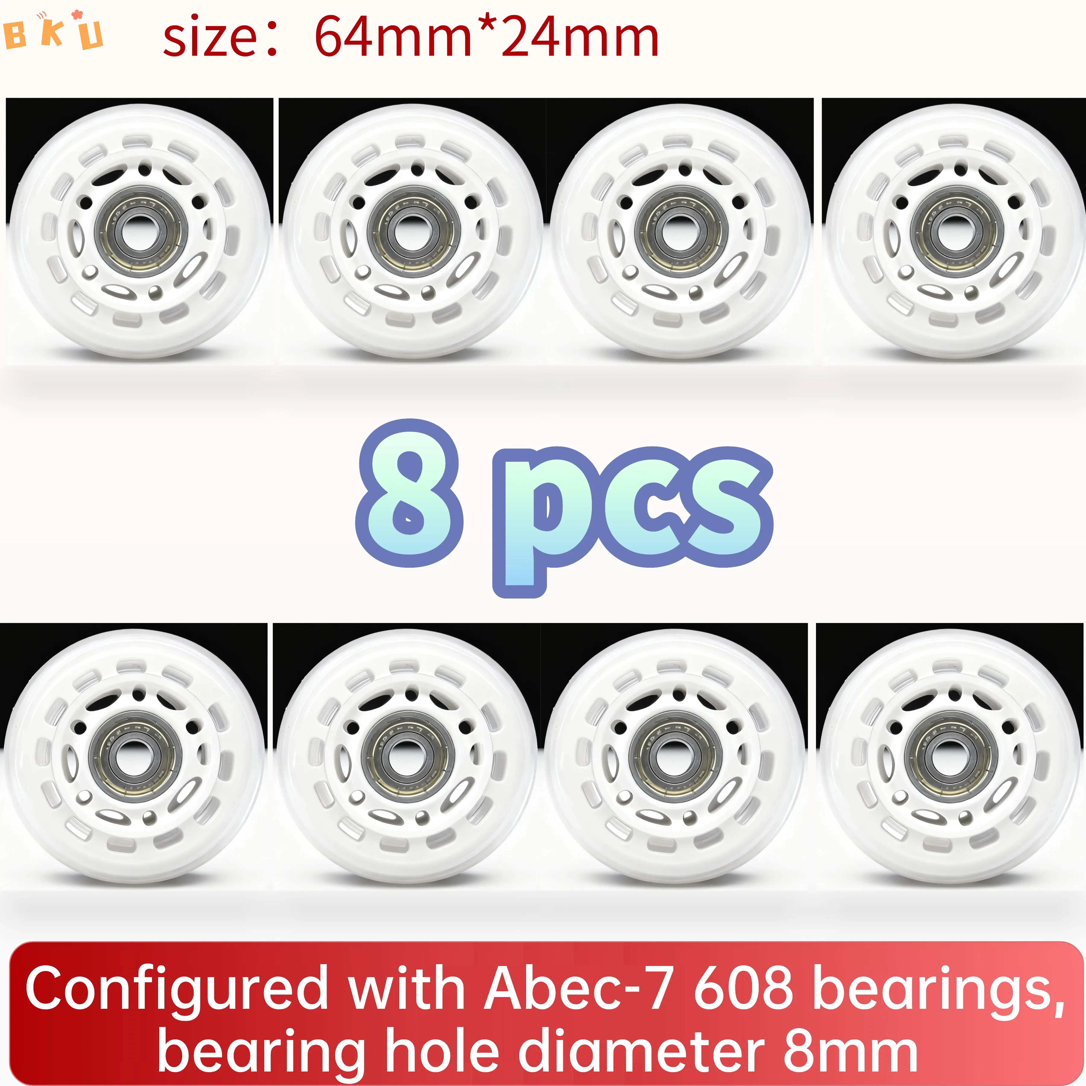 8 قطع عجلات PU متعددة الوظائف 64 مم، مقاومة للاهتراء وهادئة عالية السرعة مع محامل Abec-7، بديلة للأمتعة والزلاجات