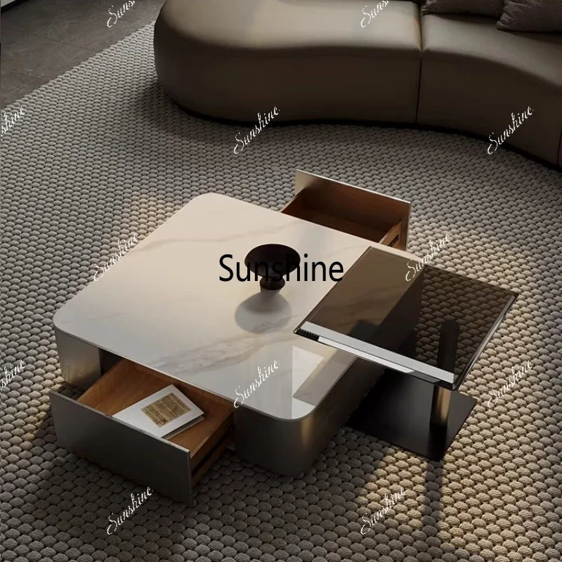 

TDModern light luxury stainless steel wire drawing process bright rock plate coffee table