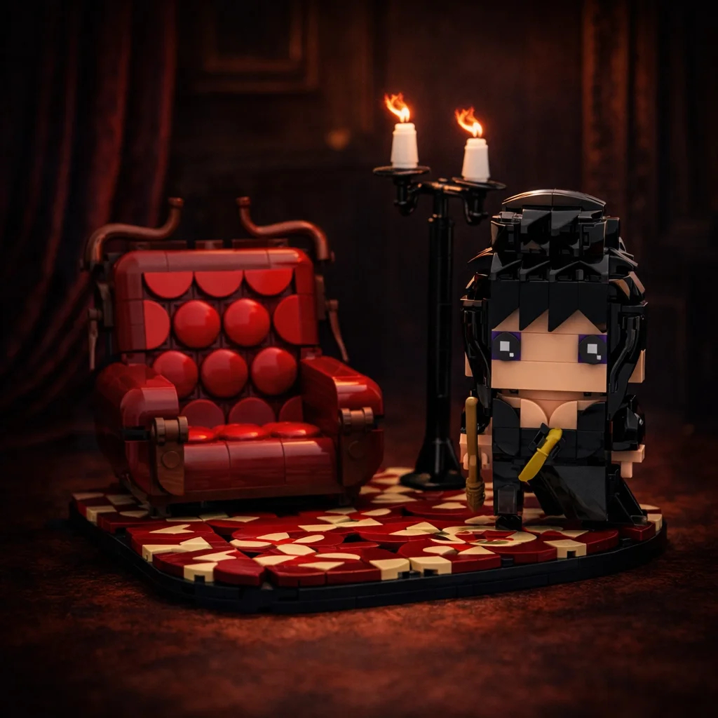 MOC Horror Movie Hostess Action Figure Building Blocks Macabre Mobile Stage Diorama Construction Set Adults Fun Display Gift