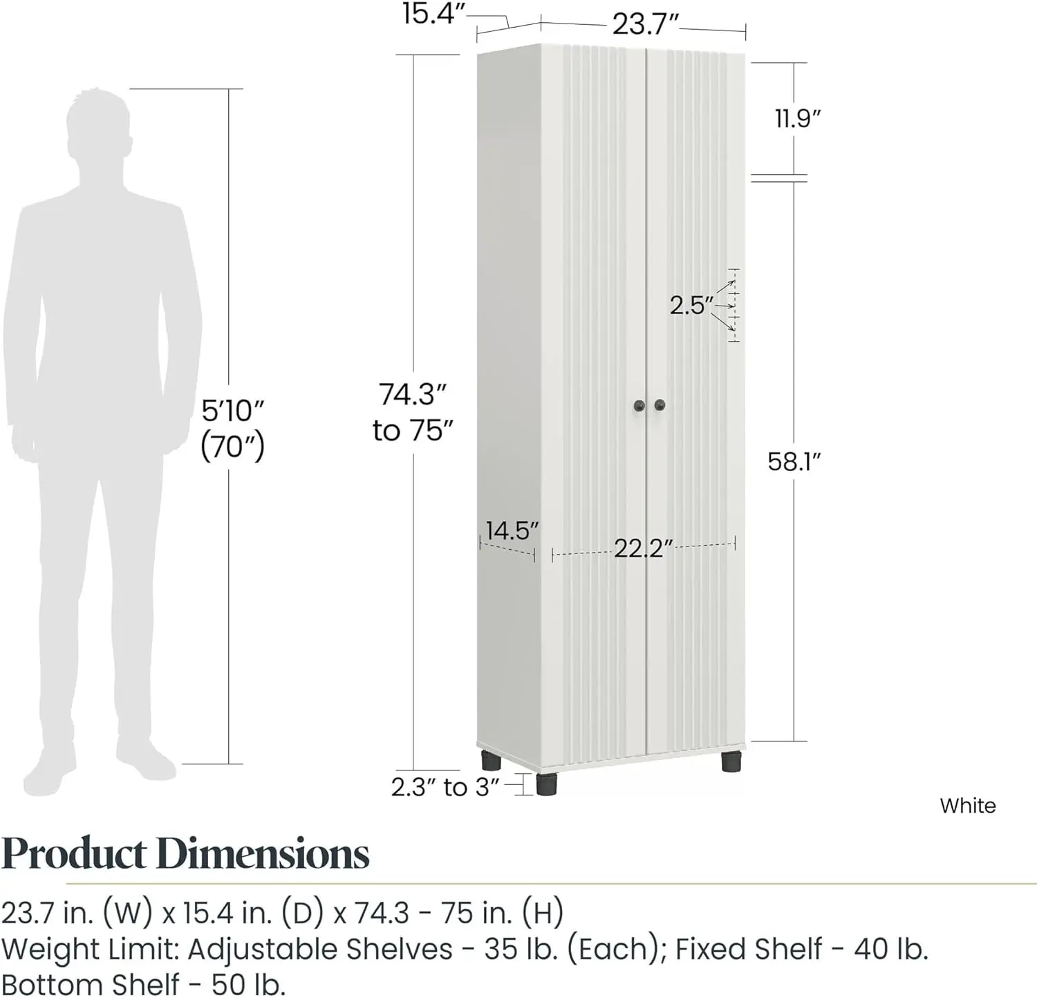 SystemBuild Evolution Kendall 24" Wide 2 Door Storage Cabinet, Fluted White