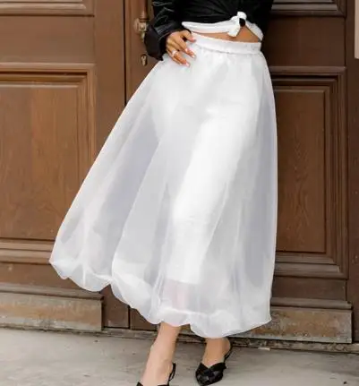 

Sexy Perspective Mesh High Waist Skirt Summer Fashion New Puff Skirt High Waist Solid Color A-Line Perspective Half Length Skirt