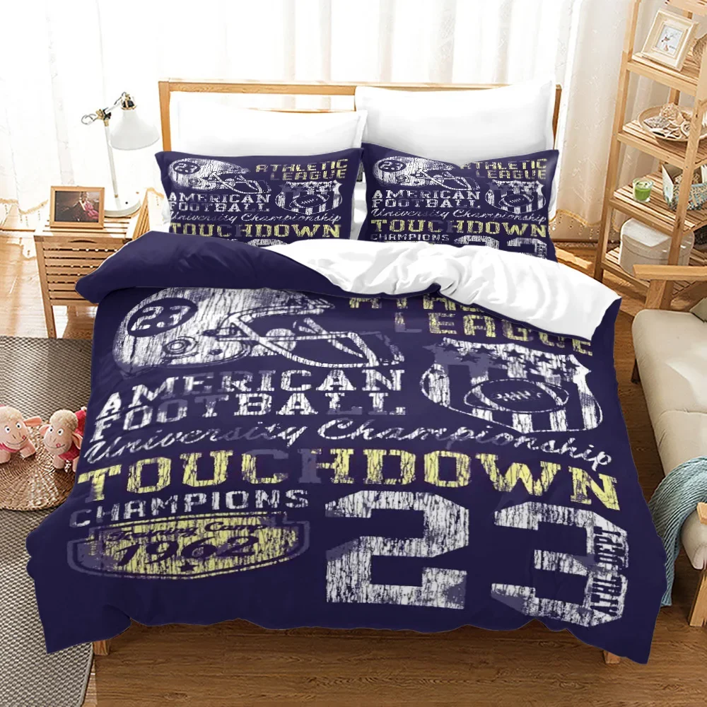 3D American Football King Queen Duvet Cover Ball Sports Bedding Set for Kids Teens Boy Sport Fans 3pcs Polyester Quilt Cover